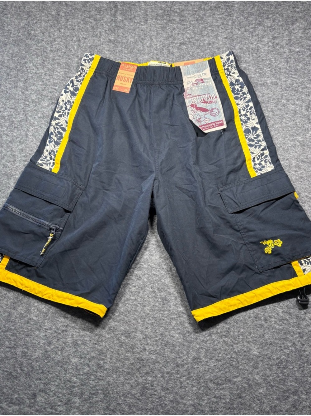 Plugg Navy Board Shorts with Yellow Trim